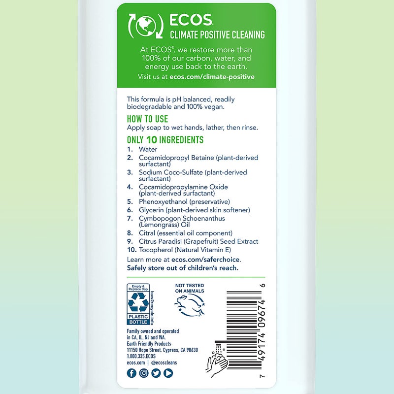 ECOS Hypoallergenic Hand Soap, Lemongrass 32 Fl Oz - Image 2